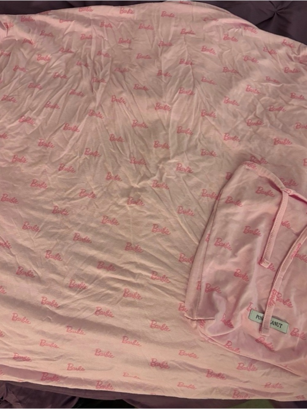 Posh Peanut Barbie Pastel Pink Script Logo  Bamboo Fitted Crib Sheet & Dust Bag